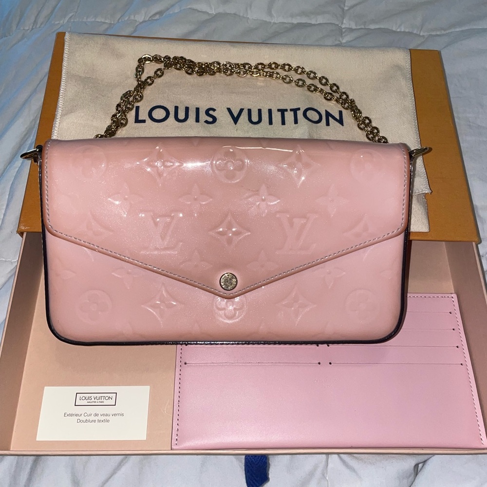 Louis Vuitton Felicie Pochette Monogram Vernis Leather Rose Ballerine